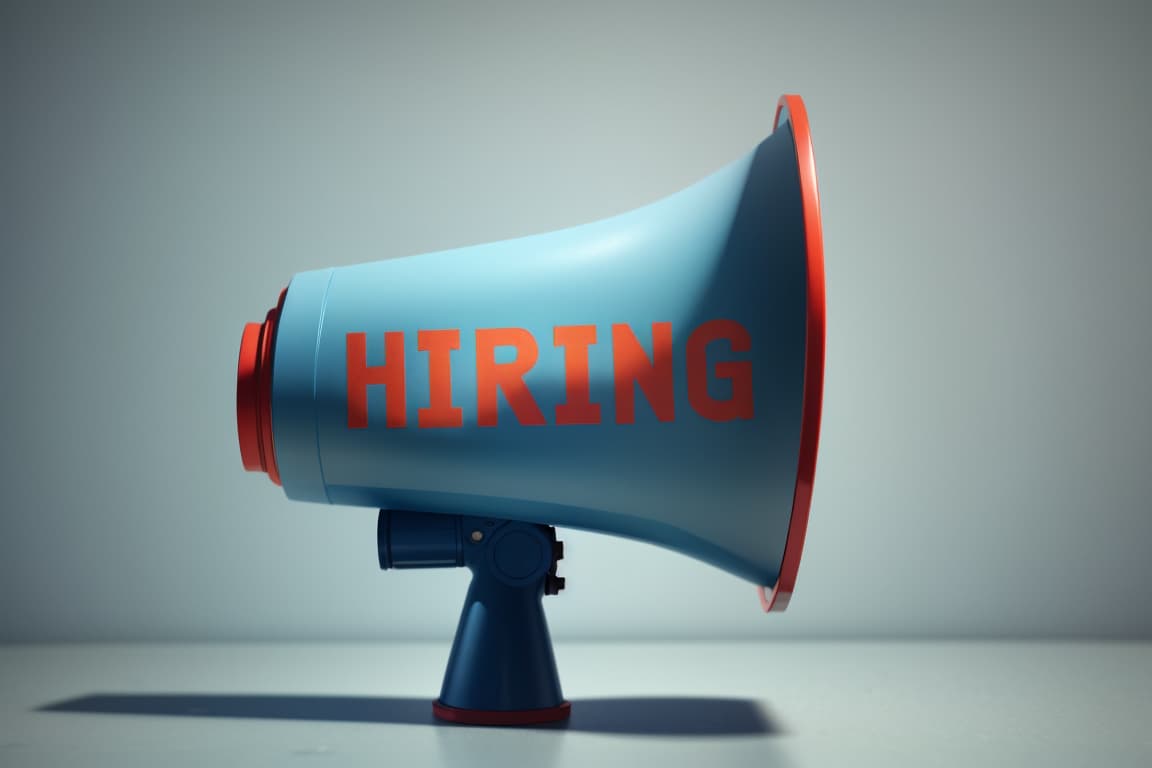 A megaphone that says hiring on it